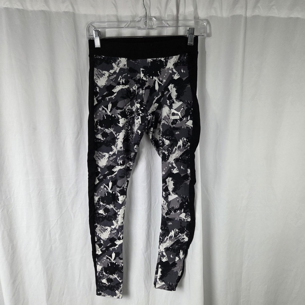 Puma Leggings Womens Medium Black Camo Ankle Stretch Athletic Pants Jersey Logo